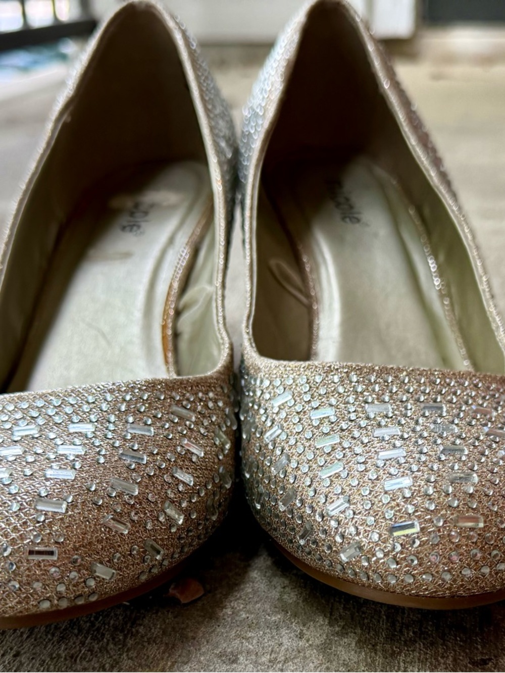 Nicole Champagne Crystal Embellished Flats